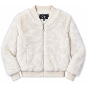 Forever Flower Clothing Co Ivory Faux Fur Bomber Jacket Full Zip Cream Large